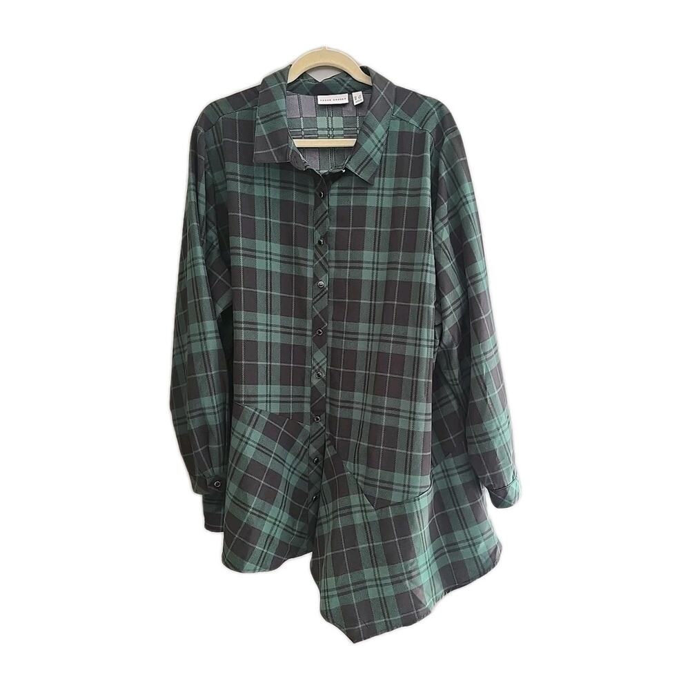 Susan‎ Graver Green Black Plaid Long Sleeve Button Down Shirt Womans Size 3X